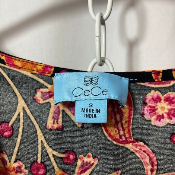 NWT CeCe Beachy Romance High Tide Wrap Short Sleeve Black Red Midi Maxi Dress - Picture 4 of 11